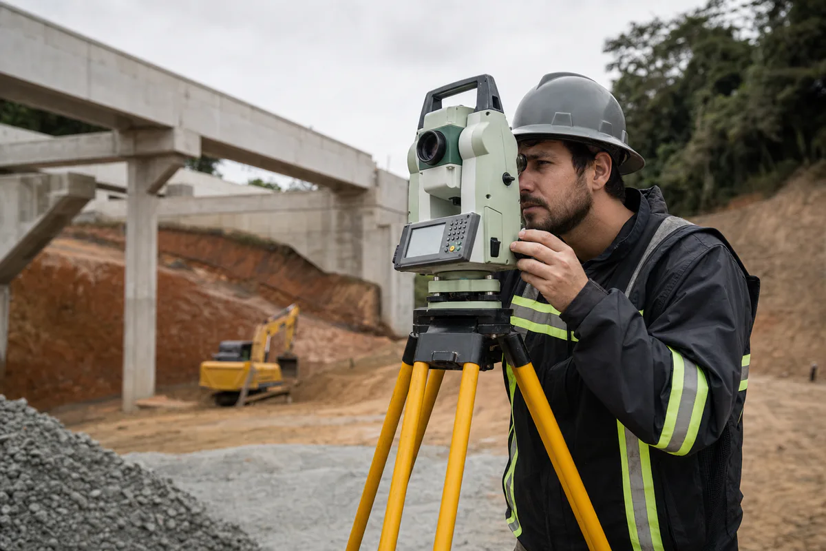 Levantamento topográfico com estação total em obra civil